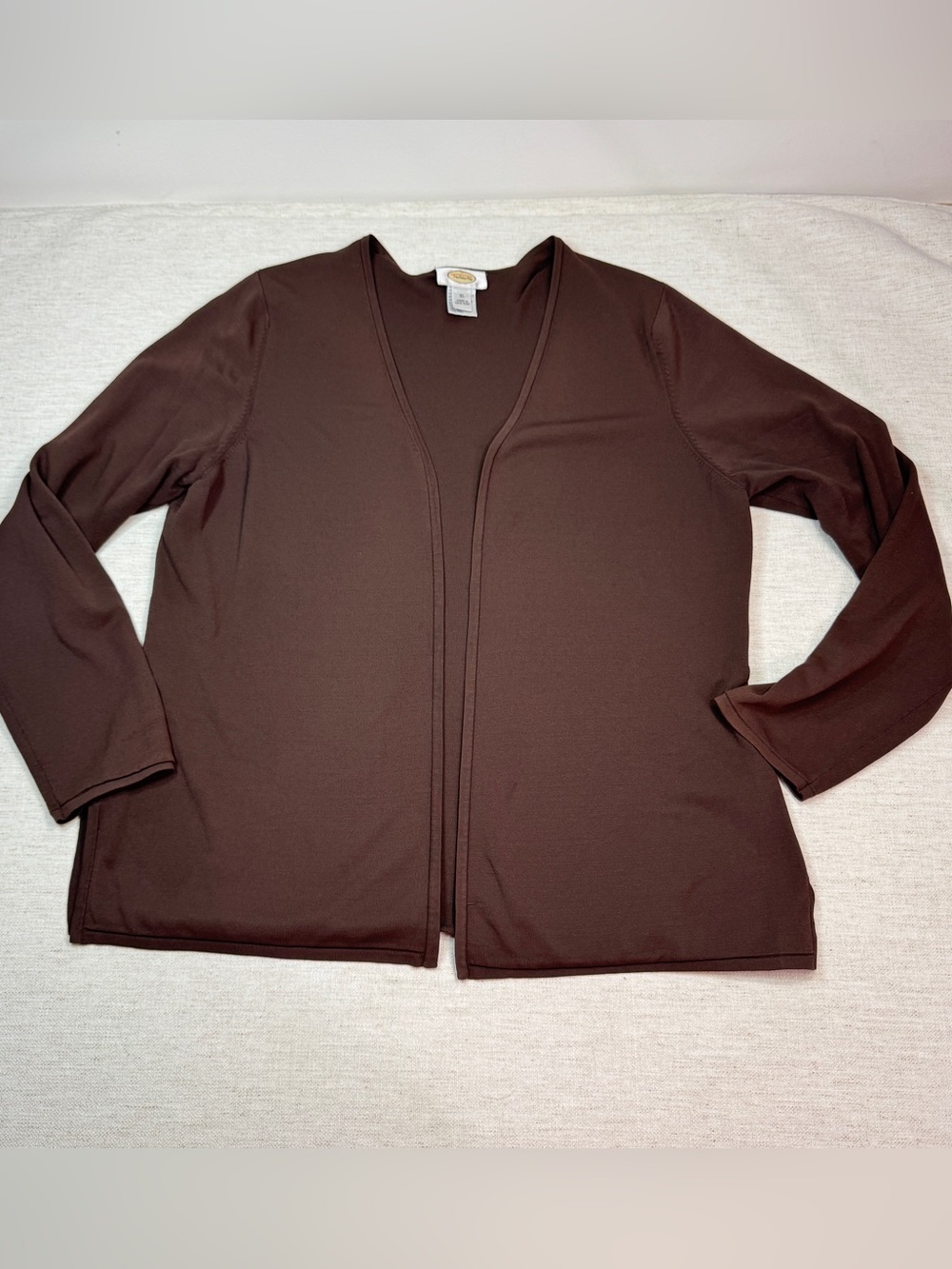 Talbots women XL long sleeve Open-Front Cardigan in brown V Neck rayon